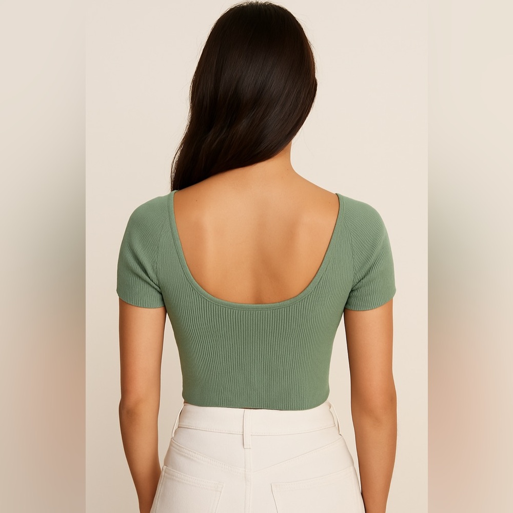 SOLD - Aritzia Babaton | Sculpt Knit Squareneck Top | Gallery Green | Size M - Picture 2 of 8